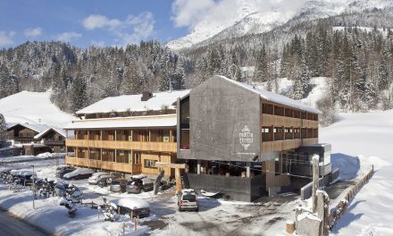 Oversized timber  gives the alpine  hotel a unique profile